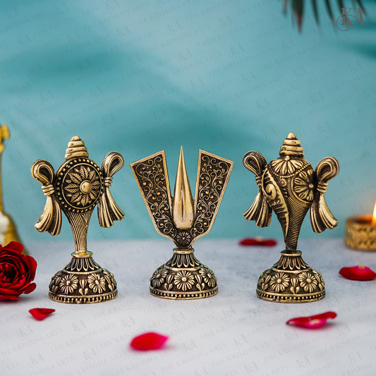 Brass Shankha, Chakra, and Namam Set For Puja and Home