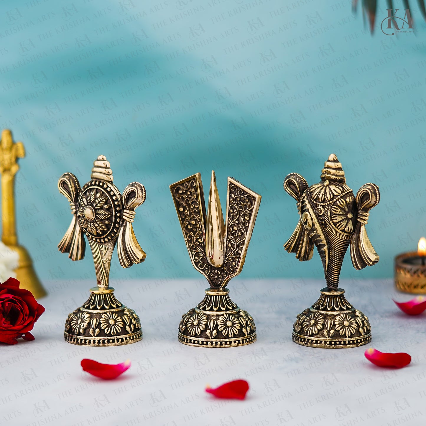 Brass Shankha, Chakra, and Namam Set For Puja and Home