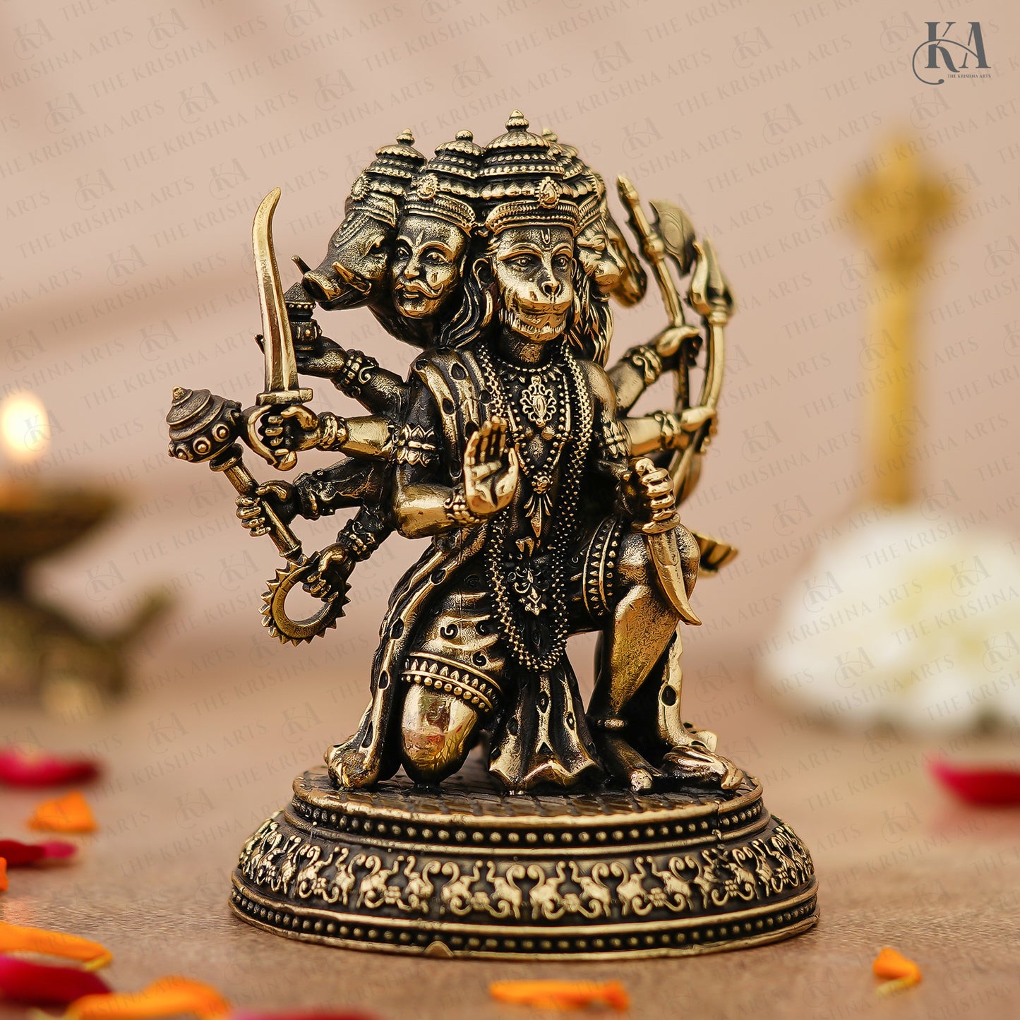 Panchmukhi Hanuman Brass Idol With His Weapon