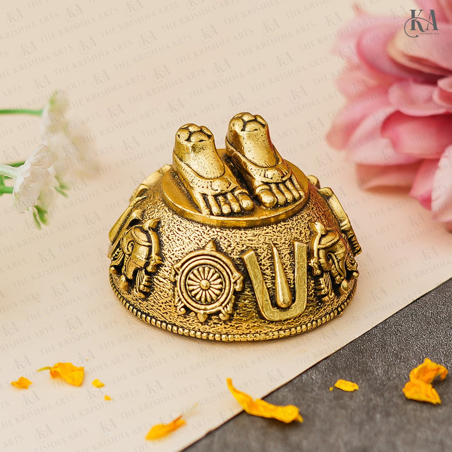 Brass Vishnu Charan with Shankh Chakra Namah