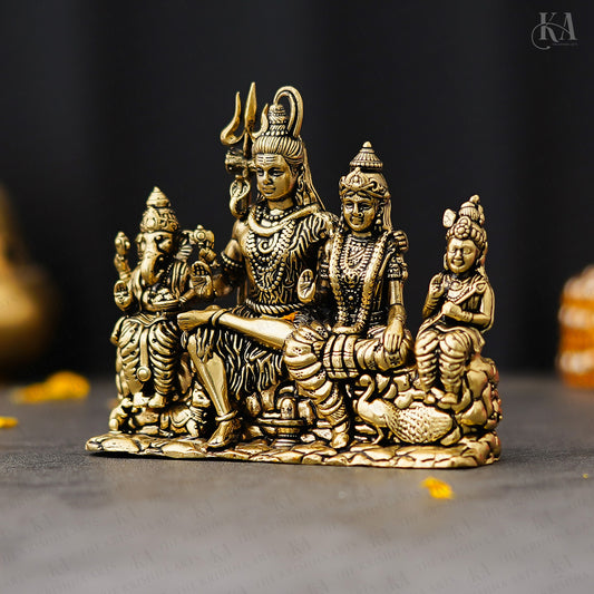 Pure Brass Shiv Parivar Idol-Lord Shiva, Parvati, Ganesha & Kartikeya