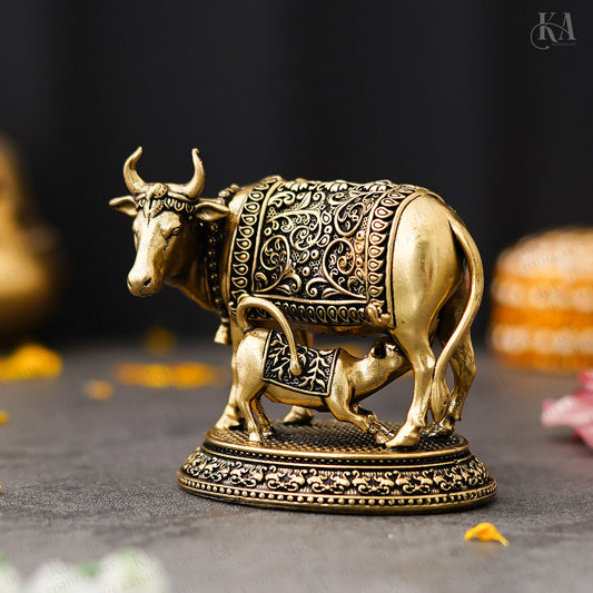 Pure Brass Cow and Calf Idol For Home and Puja