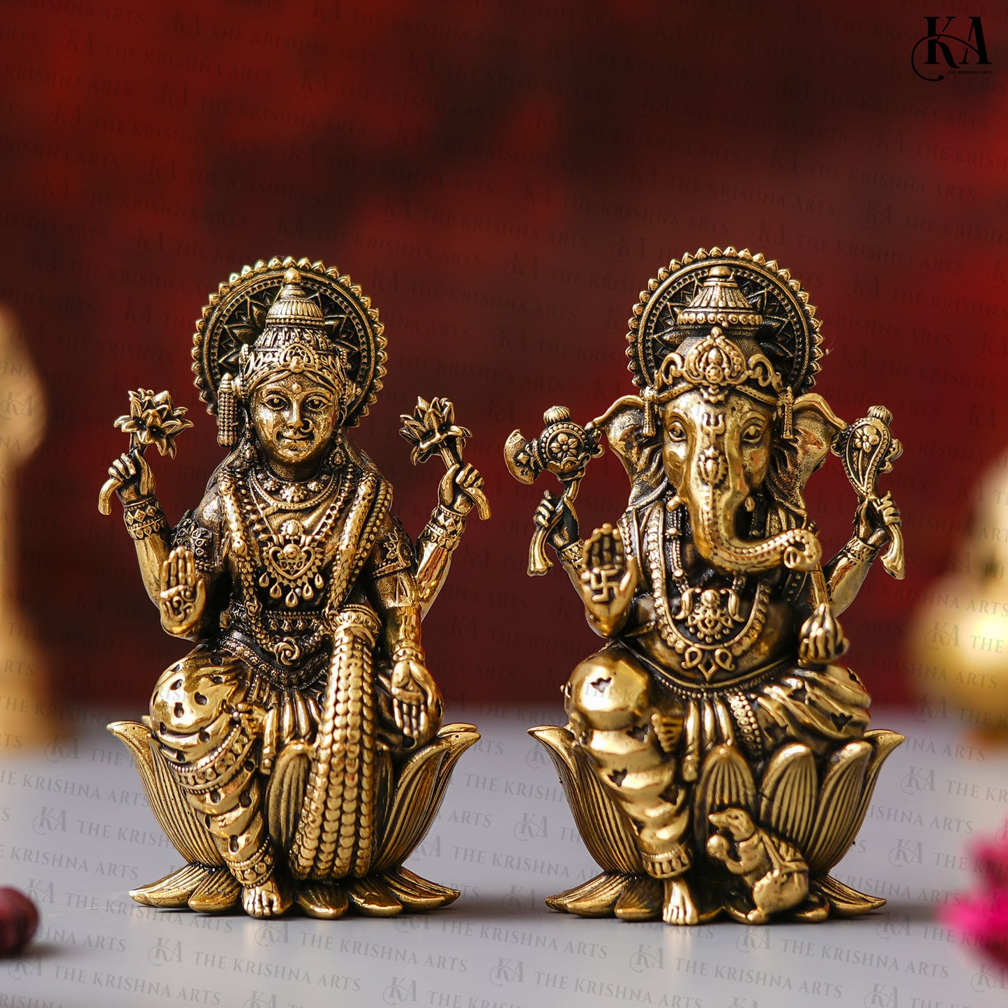 Pure Brass Lakshmi Ganesh Idol Set for Puja, Home & Car Decor
