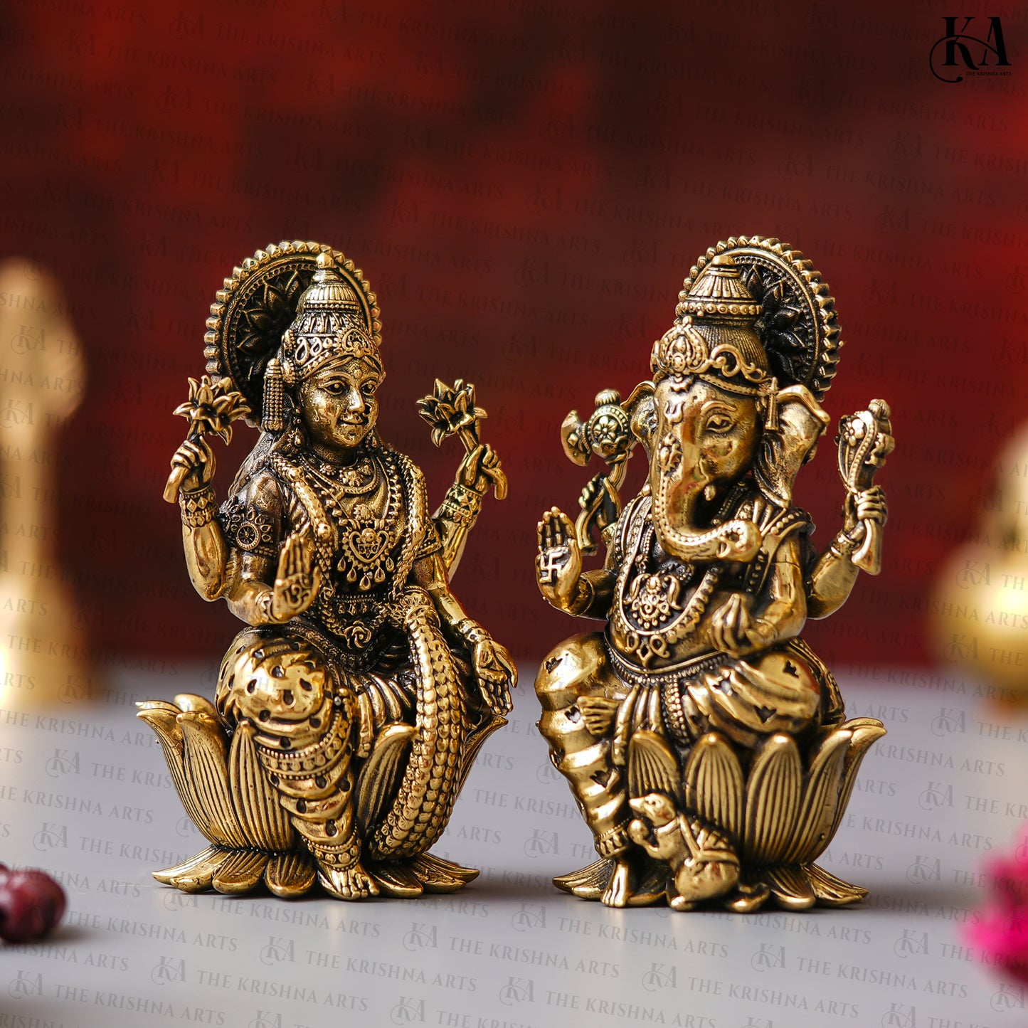 Pure Brass Lakshmi Ganesh Idol Set for Puja, Home & Car Decor