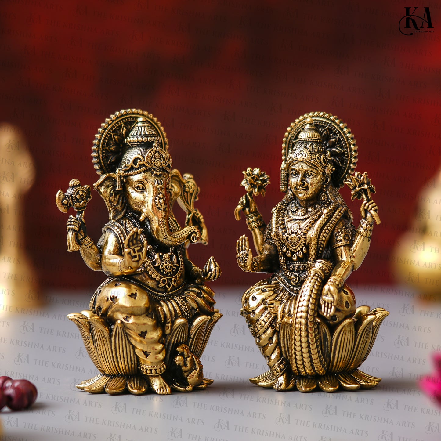 Pure Brass Lakshmi Ganesh Idol Set for Puja, Home & Car Decor