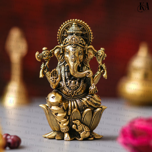 Pure Brass Lord Ganesh Idol For Home and Car Dashboard