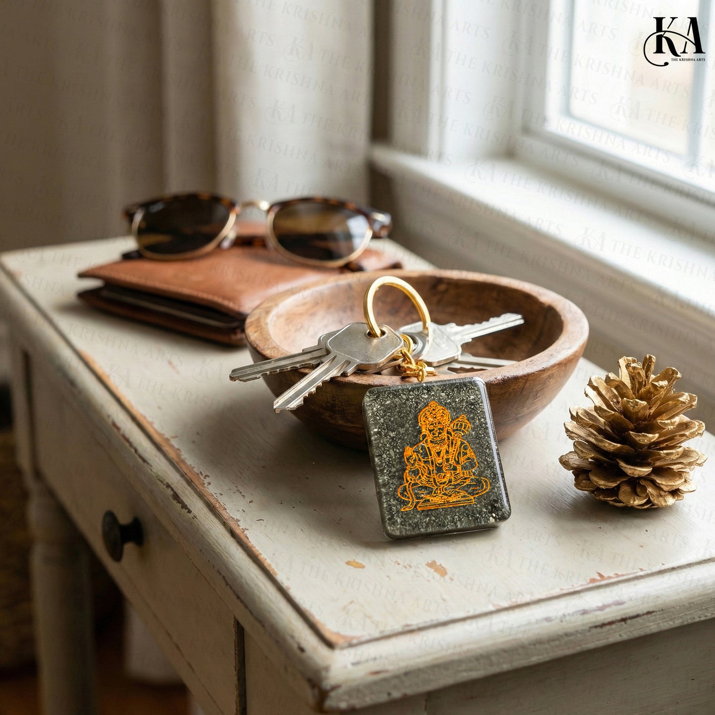 Hanuman Pyrite Stone Keychain