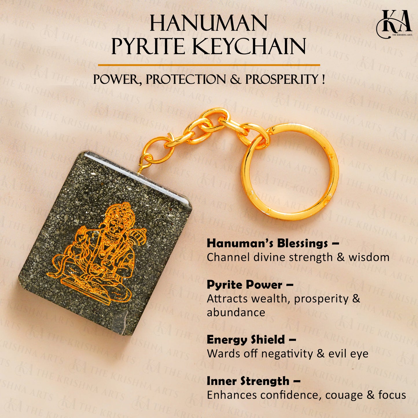 Hanuman Pyrite Stone Keychain