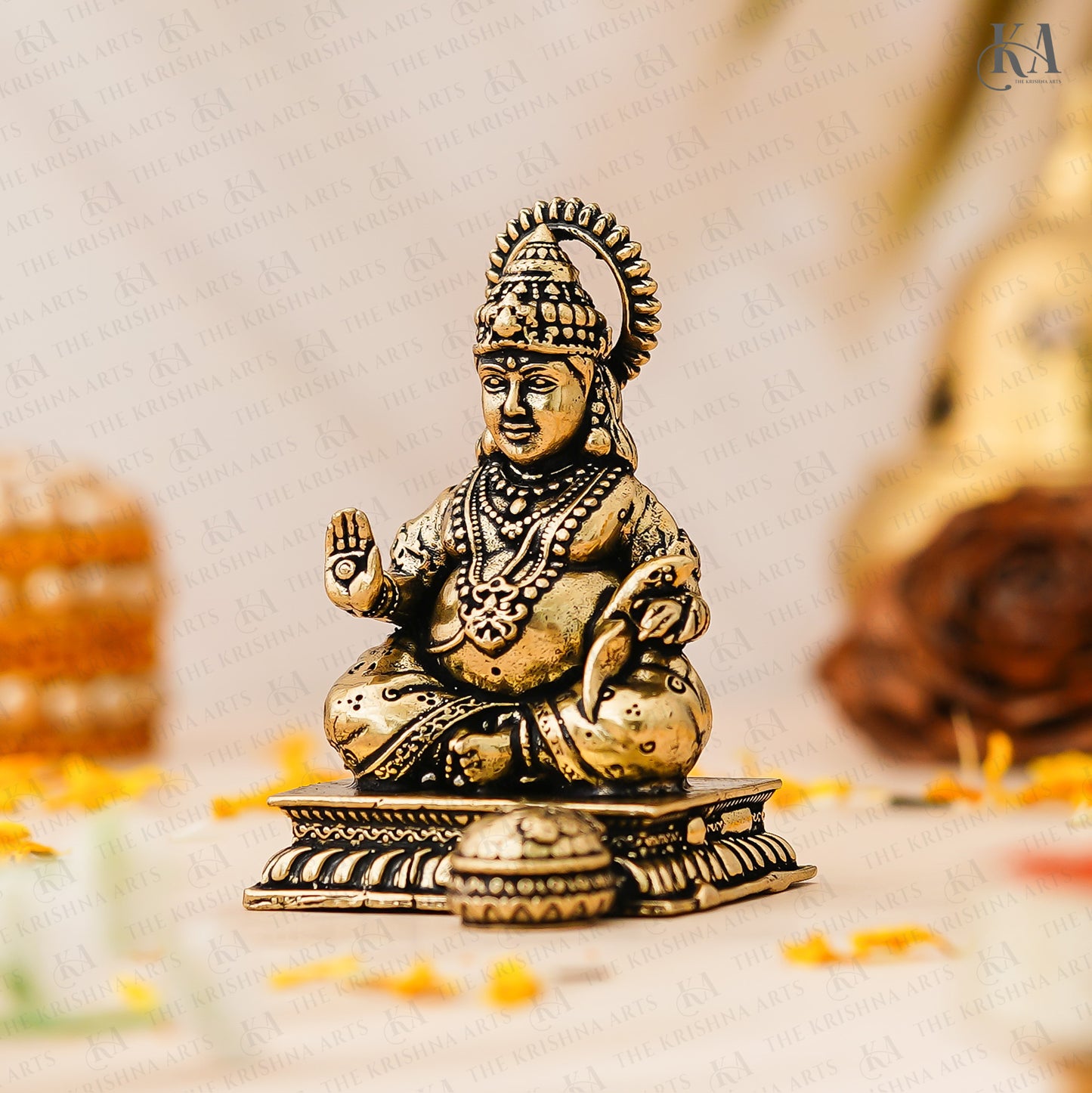 Sitting Brass Kuber Maharaj Idol For Puja and Home
