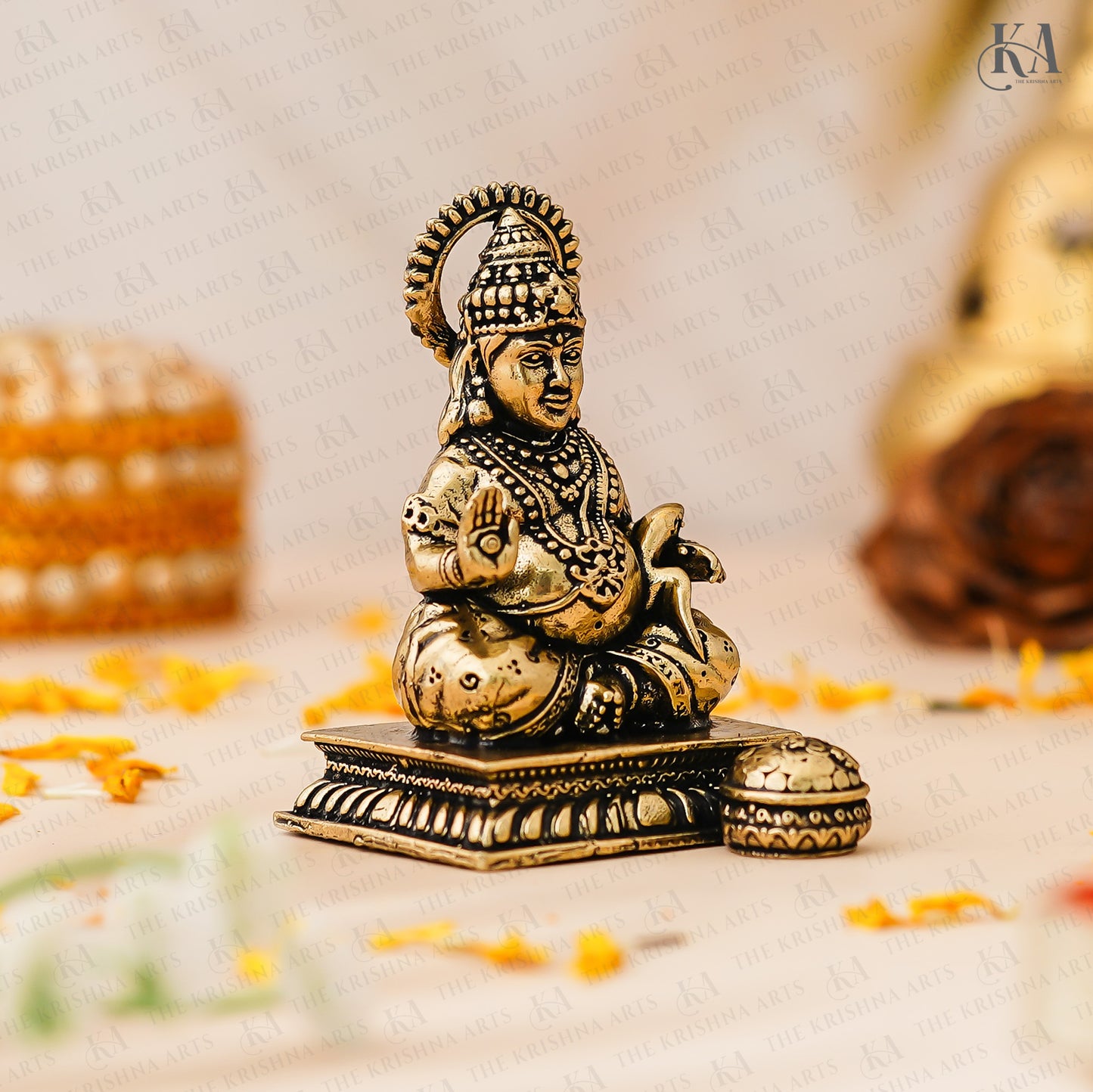 Sitting Brass Kuber Maharaj Idol For Puja and Home