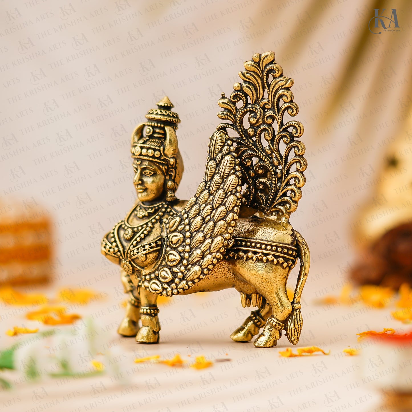 Brass Kamadhenu Cow with Wings standing