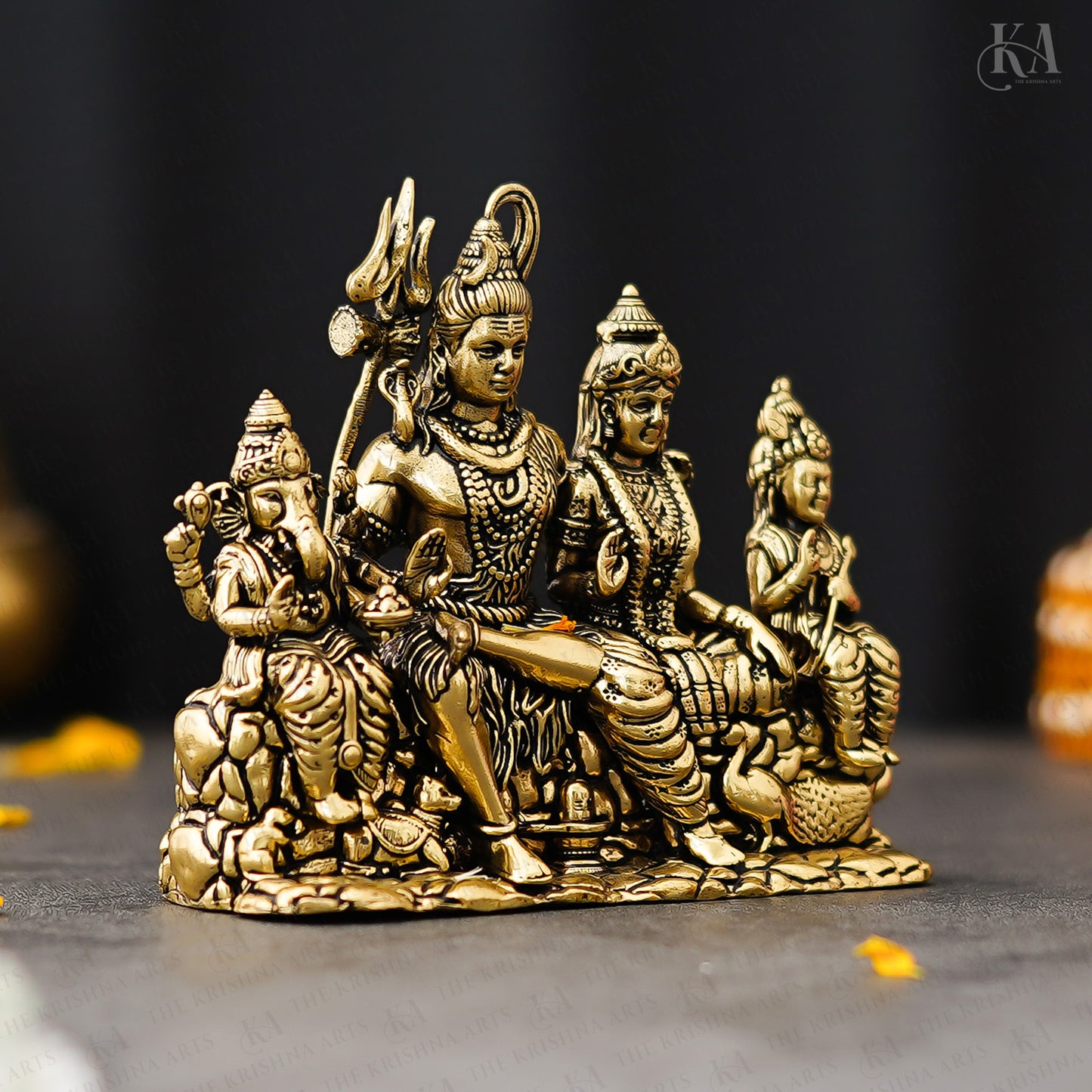 Pure Brass Shiv Parivar Idol-Lord Shiva, Parvati, Ganesha &amp; Kartikeya