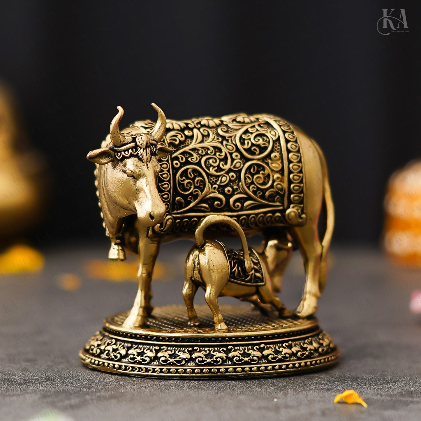 Pure Brass Cow and Calf Idol For Home and Puja