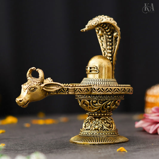 Superfine Brass Nandi Shivling Shivling with Naag
