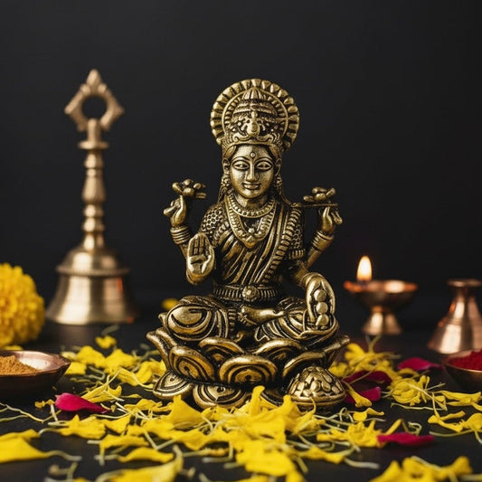 Small Brass Laxmi Idol For Puja and Home Decor